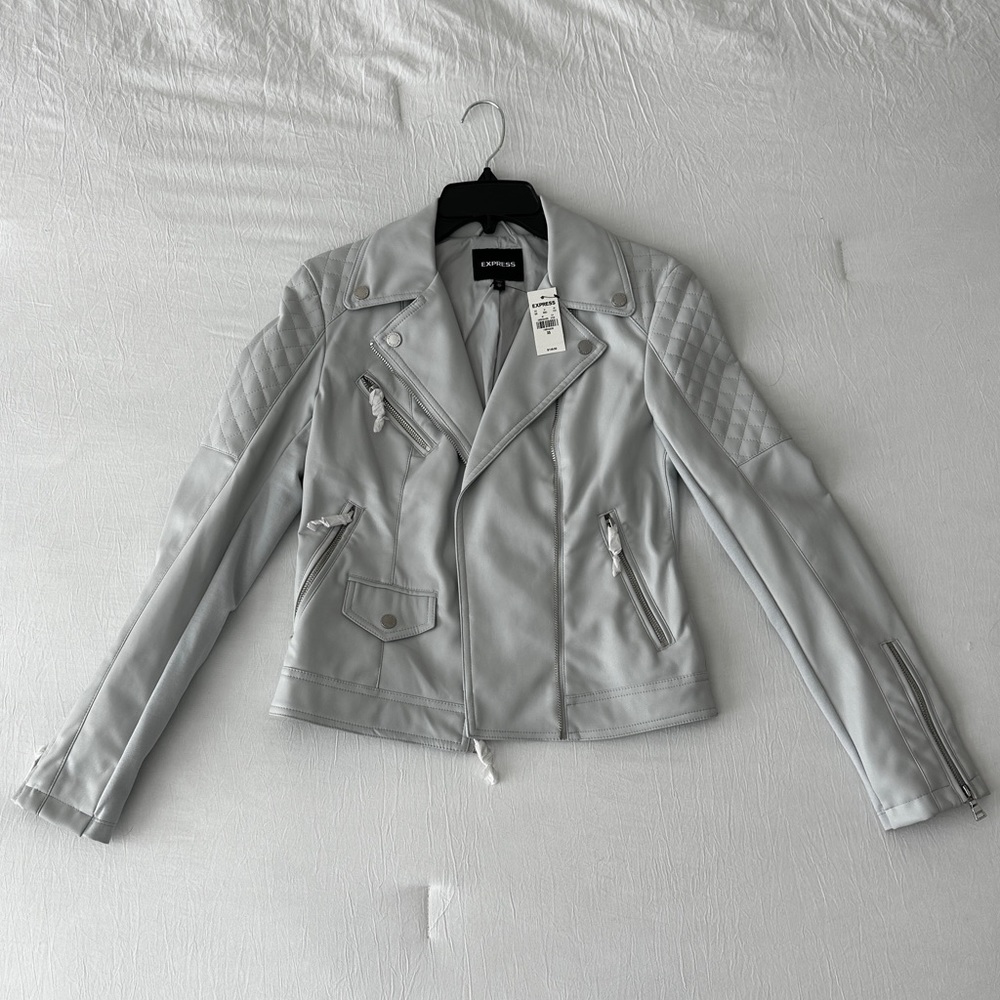 EXPRESS gray moto vegan leather jacket
